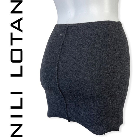 NWOT Nili Lotan Wool Cashmere Blend Sweater Knit Gray Mini Skirt Exposed Seam XS - Picture 2 of 11